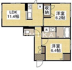 グランドゥールA 2LDKの間取図画像