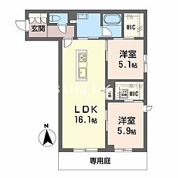 グランフィール 2LDKの間取図画像