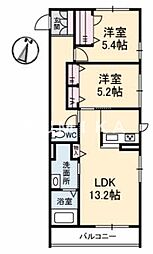 GrantsVila大福A 2LDKの間取図画像