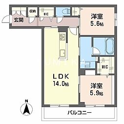オースピシャス大安寺 2LDKの間取図画像