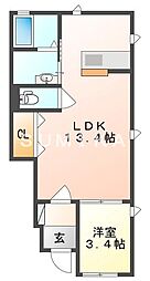 シャガールB 1LDKの間取図画像