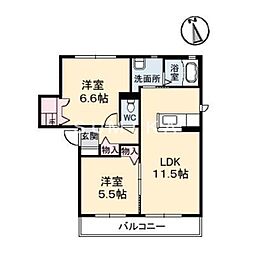 サラ1 2LDKの間取図画像