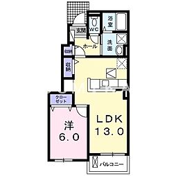 レーヴなごみB 1LDKの間取図画像
