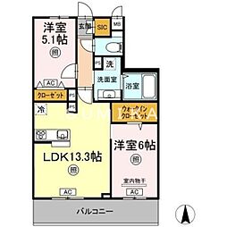 ハイロード 2LDKの間取図画像