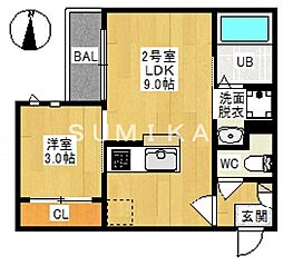 グランティックフルリール西崎 1LDKの間取図画像