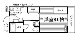 ベレール富町 1Kの間取図画像