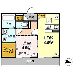 フリージアB 1LDKの間取図画像