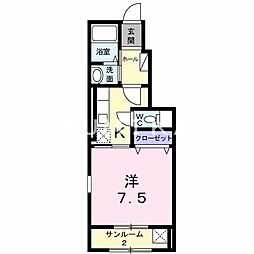 ニューハピネス 1Kの間取図画像