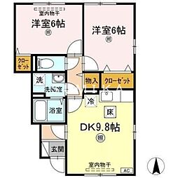 プレザント芳泉B 2DKの間取図画像