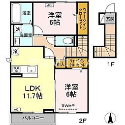 岡山市中区国富2丁目アパート 2LDKの間取図画像