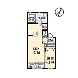 プリムヴェール壱番館 1LDKの間取図画像