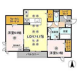 シエロアスール 2LDKの間取図画像