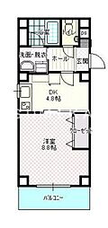 ハートフル医大南 1DKの間取図画像