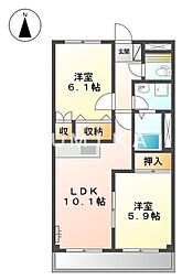 ベルグランデ高柳 2LDKの間取図画像