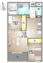 岡山市北区富田アパート 2LDKの間取図画像