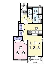 エアリーヴィラB 1LDKの間取図画像