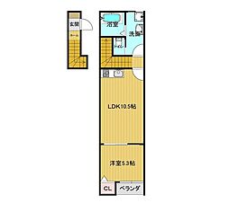 岡山市東区東平島アパート 1LDKの間取図画像