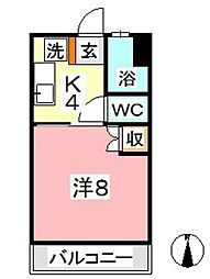 サンライズブルー 1Kの間取図画像