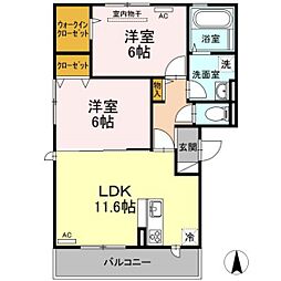 ソレイユA 2LDKの間取図画像