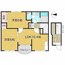 クレストール福泊B棟 2LDKの間取図画像