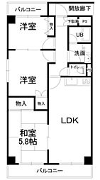アリベ国富2 3LDKの間取図画像