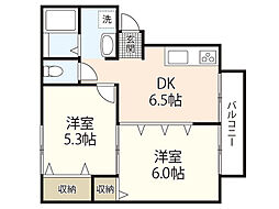 サンセール下中野 2DKの間取図画像