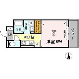リッツレジデンスA 1Kの間取図画像