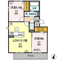 クレスト高柳 2LDKの間取図画像