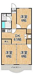 プロムナード洲崎1号棟 3DKの間取図画像