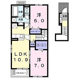 プライムローズガーデン1 2LDKの間取図画像