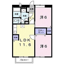ニューエルディム貴船3 2LDKの間取図画像