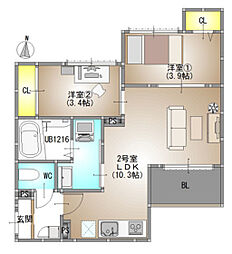 REGALEST Felviaria(レガリスト フェルヴィ 2LDKの間取図画像