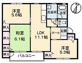 ピュアカナフルール  ｜ 岡山県倉敷市鳥羽（賃貸アパート3LDK・1階・63.01㎡） その2