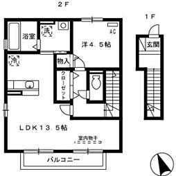 カーサ　ソレイユ 2階1LDKの間取り