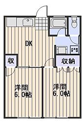 太田ハイツ4号棟 2DKの間取図画像