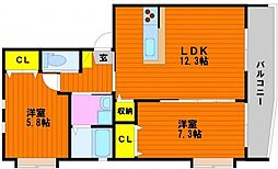 第8ビル 3階2LDKの間取り