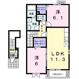メール・ペイI 2階2LDKの間取り