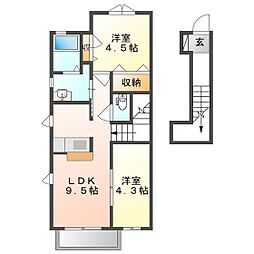シャーメゾンK 2階2LDKの間取り
