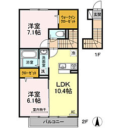 グラシューヴェルジェ　A棟 2階2LDKの間取り