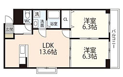 ホワイトストーン白石 4階2LDKの間取り