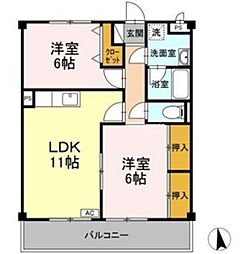 明日香マンション 2LDKの間取図画像