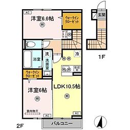 ボヌール　N-1 2階2LDKの間取り