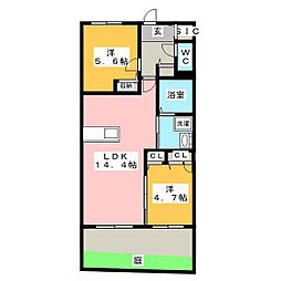 フローラルネスト 1階2LDKの間取り