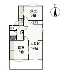 アンジェリーク・ドミールB 2LDKの間取図画像