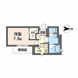ウエストハイツ 1Kの間取図画像