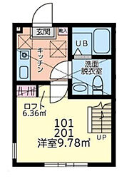 デンプシーヒル本厚木 2階1Kの間取り