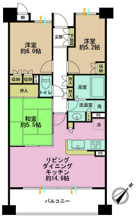 3LDK、専有...