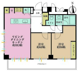 赤坂グランドハウス 2LDKの間取り