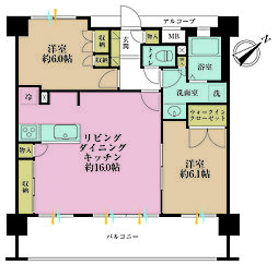 サンクタス川崎新川通り 2LDKの間取図画像