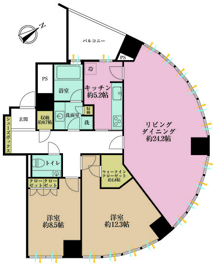 2LDK、専有面積114.15m2、バルコニー面積4.71m2